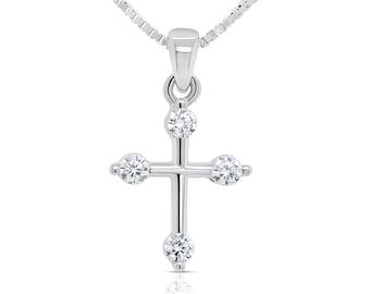 Collar con cruz pequeña, colgante religioso de plata de ley, cadena de 45 cm