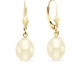 Pearl Earrings in 14k Yellow Gold, Hand Selected Freshwater Pearls, Handmade in the USA