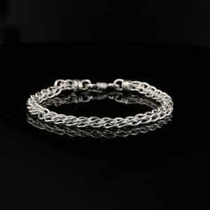 Bracelet plat chaîne byzantine en argent sterling avec fermoir crochet, 8,5 po. unisexe
