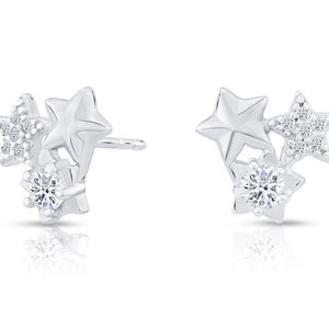 Three Stars With CZ Stud Earring in Sterling Silver