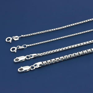 Sterling Silver Italian Box Chains, Unique Diamond-cut Engravings, Solid 925 Pure Silver with Strong Lobster Lock, By TILO Jewelry