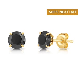 10K Solid Gold Basket Set Black Onyx CZ Stud Earrings, Push back Cz Studs, Sleeper Cz Studs, Unisex, By TILO Jewelry