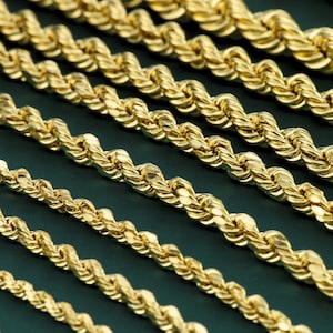14K Yellow Gold Rope Chains, Solid 14k Gold Necklace, 2mm 3mm 4mm 5mm 6mm, 16&quot; 18&quot; 20&quot; 22&quot; 24&quot;, With Strong Lobster Lock, By TILO Jewelry