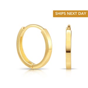 14K Gold Classy Huggie Hoop Earrings, Dainty 13mm Gold Earrings, Available in 14K Yellow/14K White Gold, Handmade With Love, By TILO Jewelry