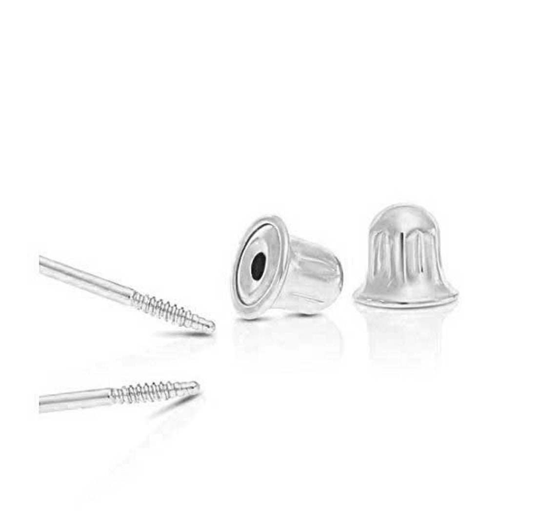 14k White Gold Ball Earrings with Faceted Texture(7mm)