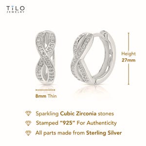 Sterling Silver Infinity Huggie Hoop Earrings, Pure 925. Small Huggie Hoops, Classic Eternity Style Jewelry, By TILO image 3