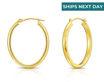 Sparkle XOXO Women's Real Gold Plated Teardrop 1.5 Inch Oval Hoop Earrings - Brass