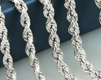 Sterling Silver Italian Rope Chains, Solid 925 Pure Silver With