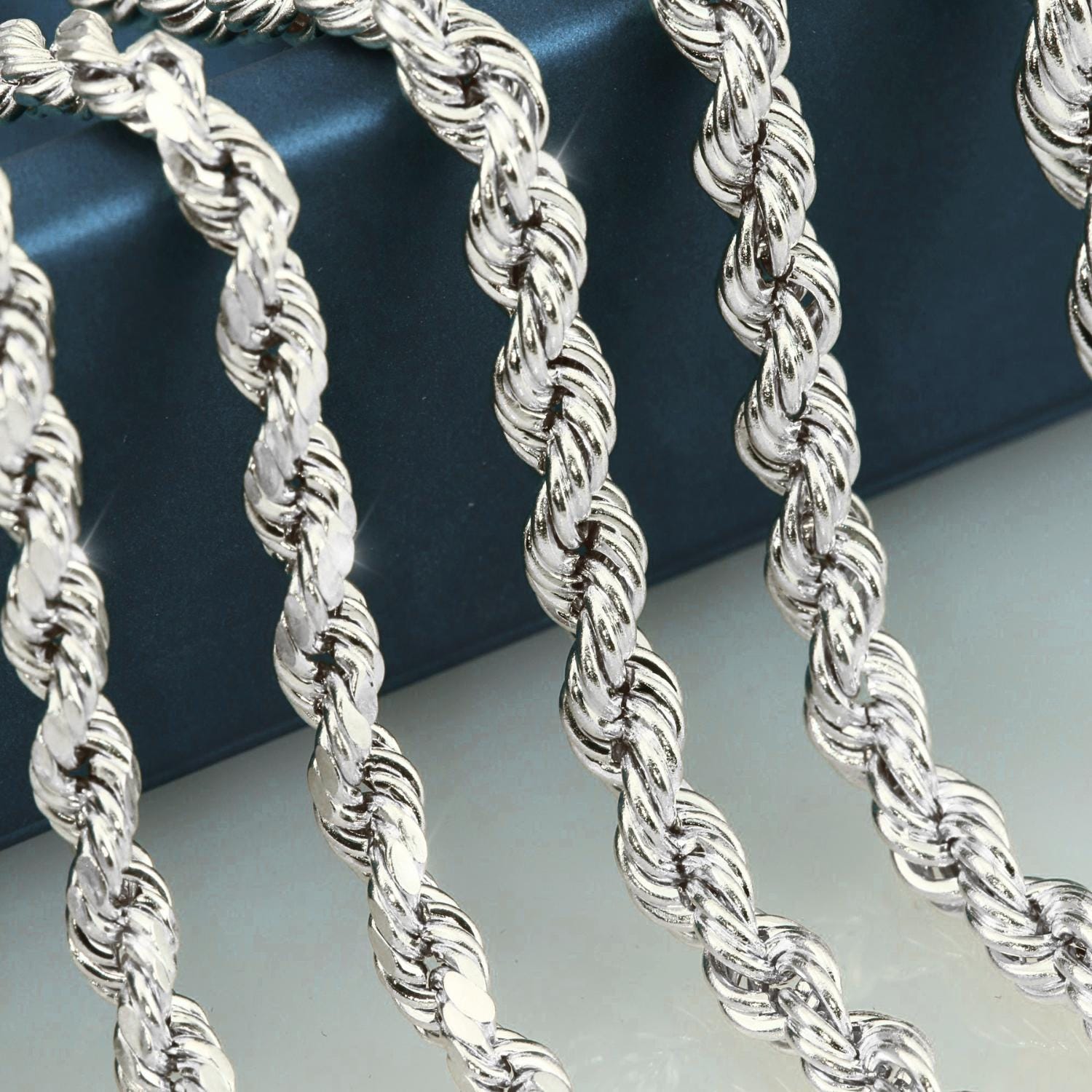 PRY Rope Lariat Necklace – Silver 925 2 Sterling Silver Italian Rope Chains, Solid 925 Pure Silver With