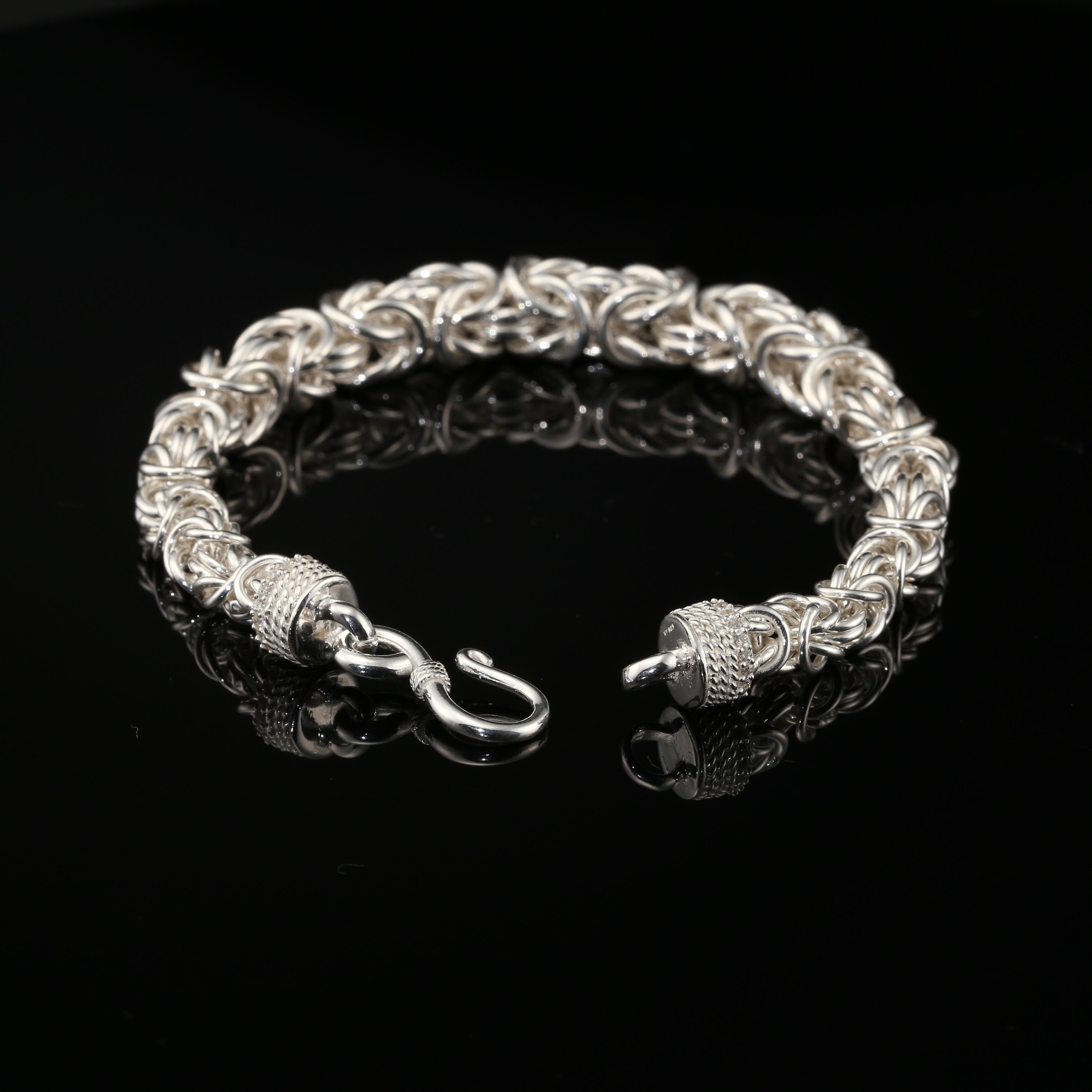 Braided Leather Bracelet with Byzantine Sterling Silver Clasp