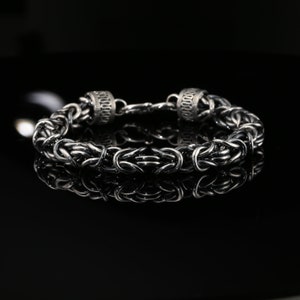 Bracelet chaîne byzantin en argent sterling foncé avec fermoir crochet, 8,5 po. unisexe