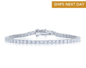 Sterling Silver Simulated Diamond Tennis Bracelet, 925 Fine Sterling Silver CZ, Classic Diamond-look Elegant Jewelry, By TILO