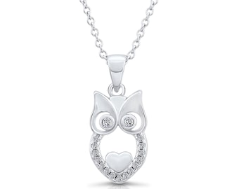 Sterling Silver Owl Necklace With Cubic Zirconia, Dainty Owl Necklace, By TILO Jewelry