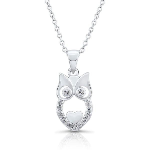 Sterling Silver Owl Necklace with Cubic Zirconia