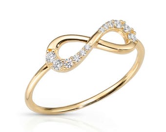 14K Yellow Gold Diamond Infinity Ring, Lab Diamond CVD Brilliant-Cut Diamonds, 0.14ctw, By TILO Jewelry