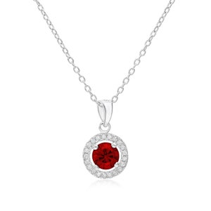 Sterling Silver Birthstone Halo Pendant Necklace, 9mm, Colorful Gemstone Jewelry, By TILO