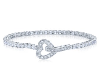 Sterling Silver Classy Heart Tennis Bracelet, With Brilliant Cubic Zirconia Stones, 7 inch, By TILO Jewelry