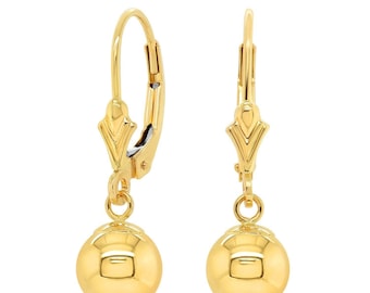 Pure Gold Ball Dangle Earrings in 14K Yellow Gold and 14K White Gold