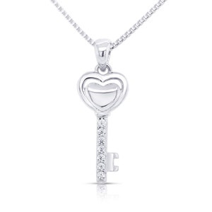 Key Necklace, Modern Key Pendant Necklace, Sterling Silver Necklace, CZ Key Necklace,  18 inch Necklace,