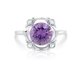 Amethyst Ring in Sterling Silver, February Birthstone Ring, Purple Gemstone Ring