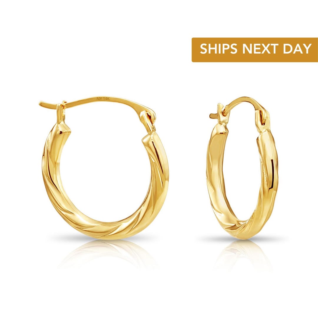 14Kイエローゴールドの小さなスパイラルフープイヤリング、15mm、キュートで毎日使える上品なラウンドフープイヤリング、TILO Jewelry製 -  Etsy 日本