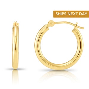 Brincos de argola redondos de ouro 14K, argolas brilhantes de ouro amarelo sólido, joias clássicas feitas à mão com amor, por TILO Jewelry