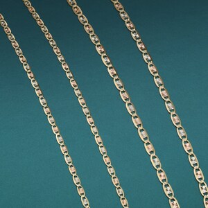 14K SOLID Gold Valentino Chain, Tri-Color Link Necklace, Made in Italy, Solid Yellow, White, And Rose Gold Chain, Unisex, 2.5mm - 3.5mm Thin image 5