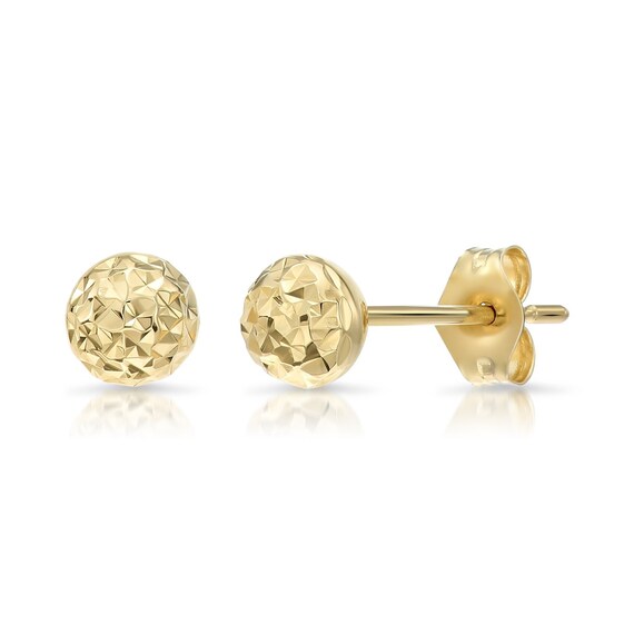 14K Gold Sparkle Ball Stud Earrings Hand Engraved Diamond Etsy