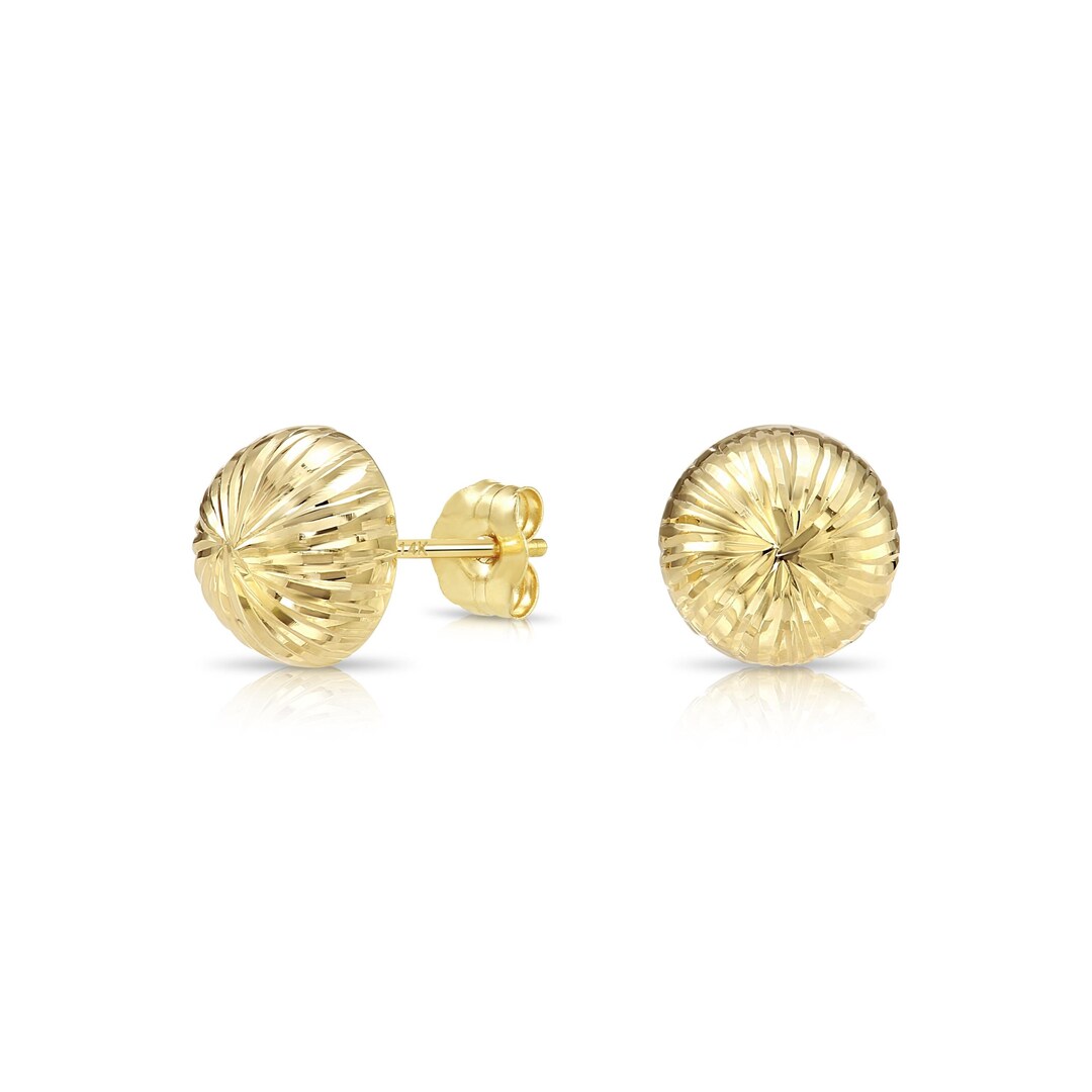 14K Yellow Gold Polished Ball Stud Earrings - Butterfly Push Backs, Real Gold