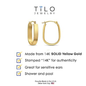Aros ovalados de oro de 14 quilates, aros rectangulares cómodos y livianos, aros de oro amarillo de 14 quilates, fabricados por TILO Jewelry imagen 3