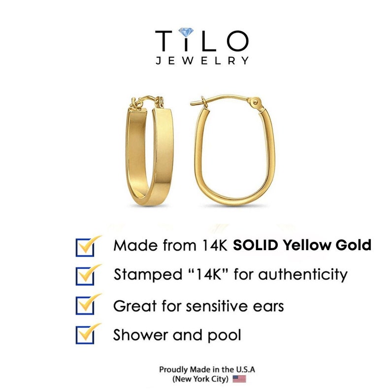 Aros ovalados de oro de 14 quilates, aros rectangulares cómodos y livianos, aros de oro amarillo de 14 quilates, fabricados por TILO Jewelry imagen 3