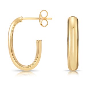Solid 10K Yellow Gold Oval Hoop Earrings, With Secure Pushbacks, Italian Style Design Hoop Earrings, Made In Italy