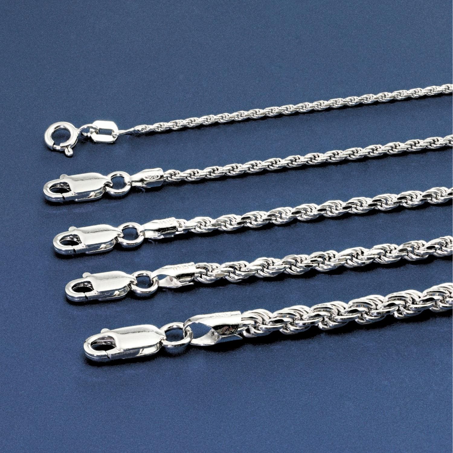 Sterling Silver Italian Rope Chains, Solid 925 Pure Silver With
