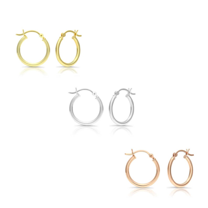 Plain gold hoop earrings in sterling silver with shiny etsy
