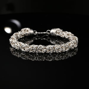 Sterling Silver Handmade Byzantine Chain Bracelet with Hook Clasp, 8.75&quot;, Unisex