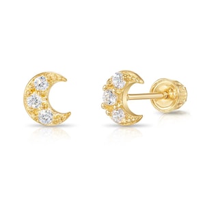 Tiny Crescent Moon Stud Earrings - 14K Solid Yellow Gold - Screw back, Geometric Stud Earrings, Children Earrings, Tiny Studs, By TILO
