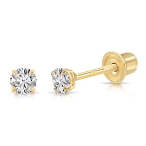 14K Gold Lab Diamond Stud Earrings, CVD Brilliant-Cut Diamond Studs, Classy Round Diamond Studs, Wedding/Bridal, Screwback, By TILO Jewelry