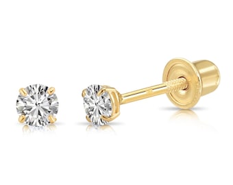14K Gold Lab Diamond Stud Earrings, CVD Brilliant-Cut Diamond Studs, Classy Round Diamond Studs, Wedding/Bridal, Screwback, By TILO Jewelry