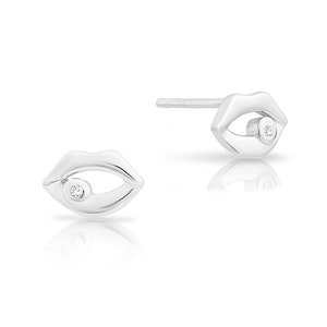 Lips Earrings in Sterling Silver, Delicate Lips with Cz Studs, Tiny Lips Stud Earrings, Open Tiny Lips Stud Earrings