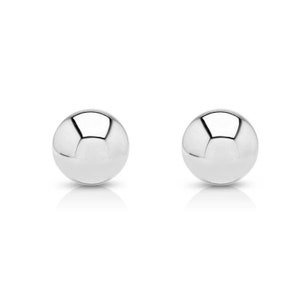14k White Gold Ball Earrings, Solid 14K Gold Ball Studs With Secure ...