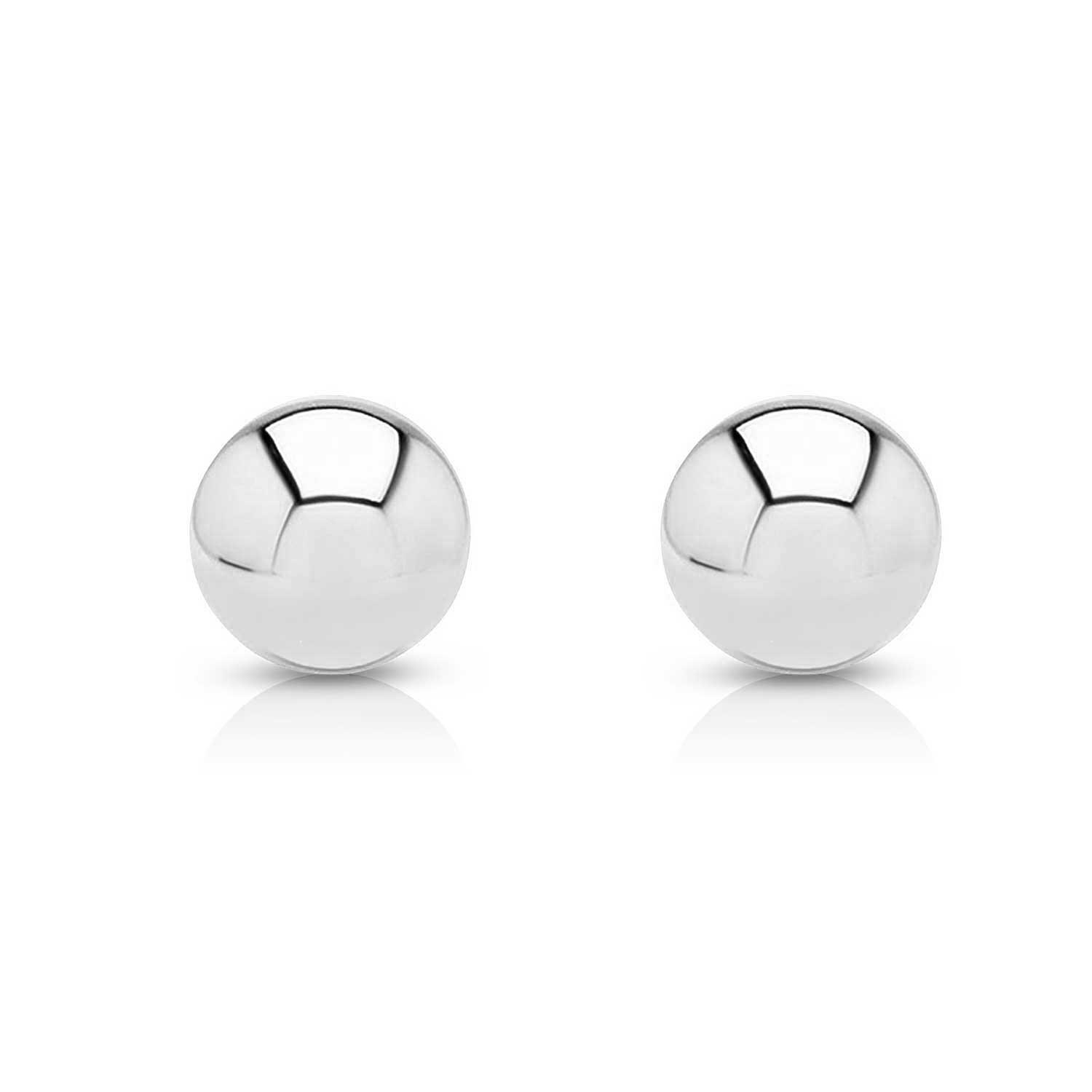 14k White Gold Ball Earrings with Faceted Texture(7mm) main image 1