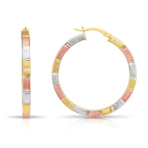 Sterling Silver Tricolor Three-Tone Hoop Earrings, Square Tube Hoops, Made with Love By TILO Jewelry