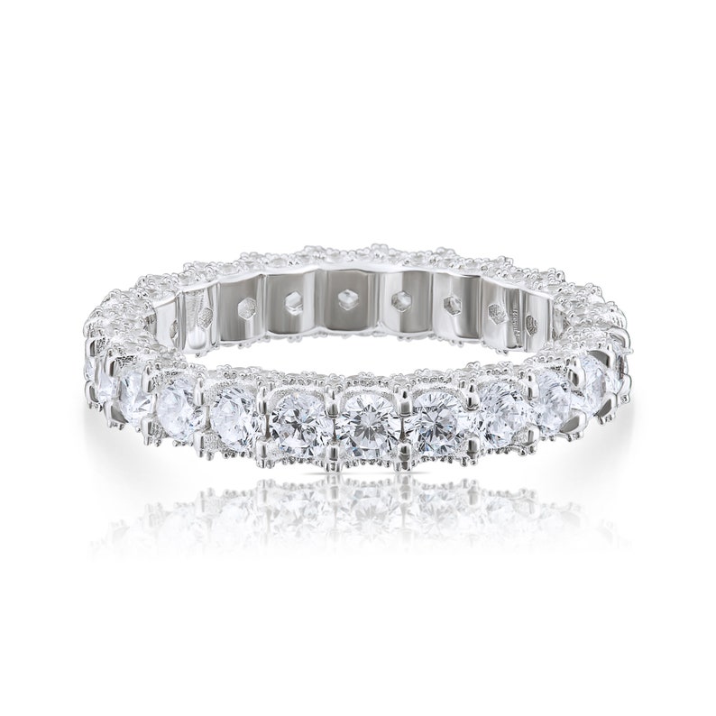 3mm Width Eternity Engagement Band Ring With Round Shape CZ Promise Ring Bridal Anniversary Band 925 Sterling Silver Cubic Zirconia Ring