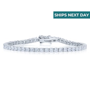 Sterling Silver CZ Tennis Bracelet, 925 Fine Sterling Silver and Cubic Zirconia, Classic Diamond-look Elegant Jewelry