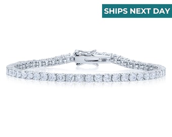 Sterling Silver CZ Tennis Bracelet, 925 Fine Sterling Silver and Cubic Zirconia, Classic Diamond-look Elegant Jewelry