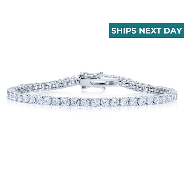 Bracelet tennis en argent sterling CZ, argent sterling fin 925 et zircone cubique, bijoux élégants classiques aspect diamant