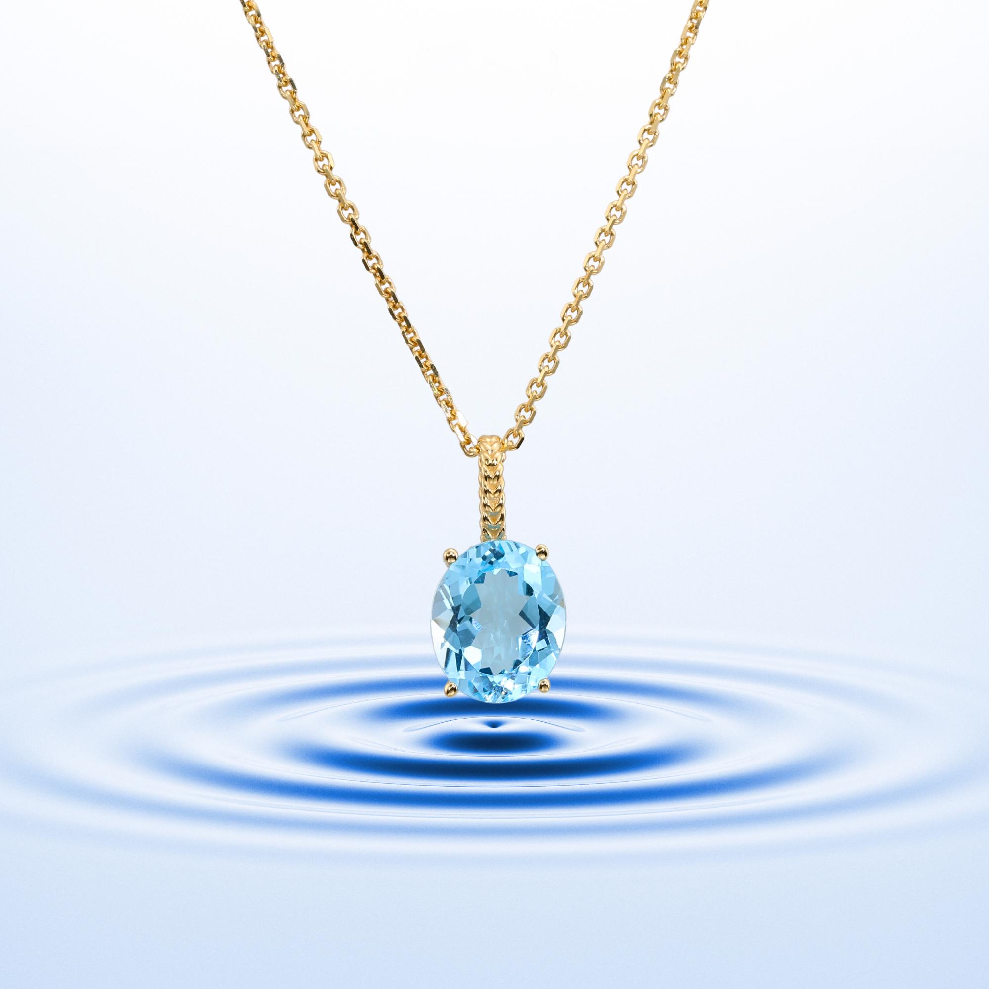 Collier Artisanal En Or Rempli Avec Topaze Bleue Naturelle - Création Française ROSEMIMOSA