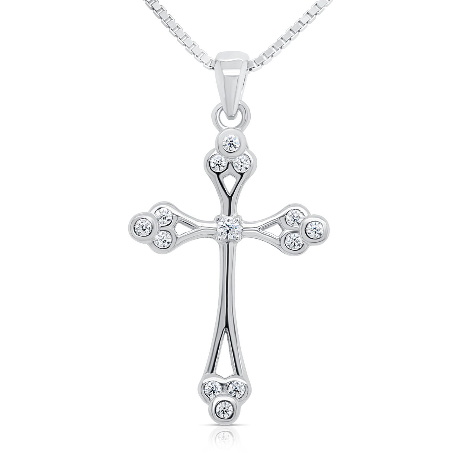 Budded Cross Necklace, Sterling Silver Religious Charm
