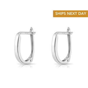 14k White Gold Shiny Oval Huggies, SOLID 14K GOLD Huggie Hoop Earrings, Handmade Fine Jewelry By TILO Jewelry