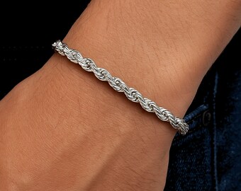 Sterling Silver Rope Chain Bracelet, SOLID 925 Sterling Silver